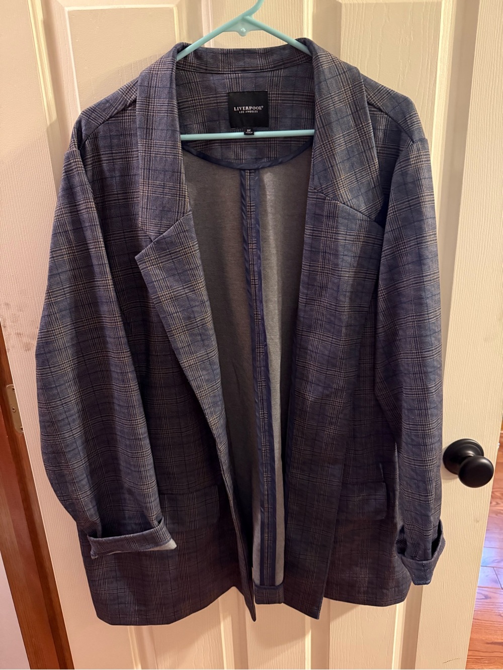 Liverpool Blue Plaid Open-Front Blazer